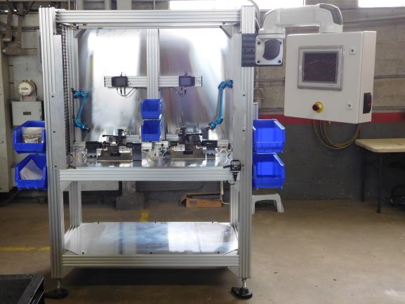 assembly machine 80-20 aluminum extrusion base standardized high torque bolting poke yoke pneumatic sensing feedback safety circuit