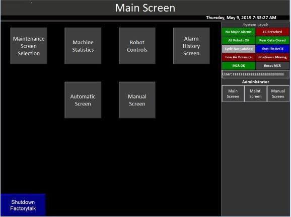 main hmi display example human machine interface machine building control controls logic operator ethernet ip troubleshooting root cause identification allen bradley omron pilz siemens nx
