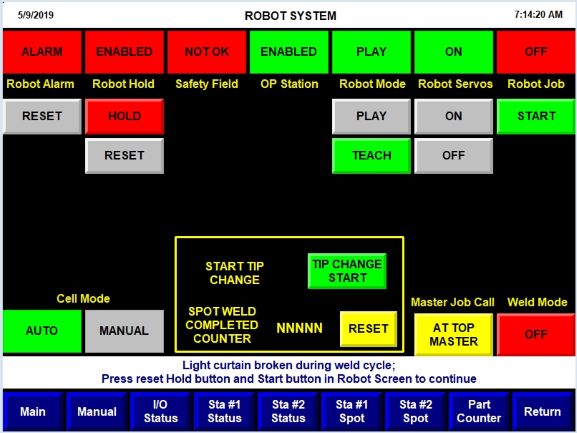 robot hmi human machine interface screen touchscreen ethernet ip plc programming handshake ladder logic wiring schematic logical layout safety circuit e-stop estop